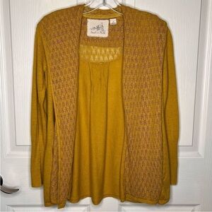 Anthropologie Angel Of The North Mustard Yellow Cardigan Sweater Sz S P Linen